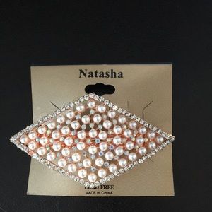Crystals & Pearls on Gold Hair Jewels Barrette